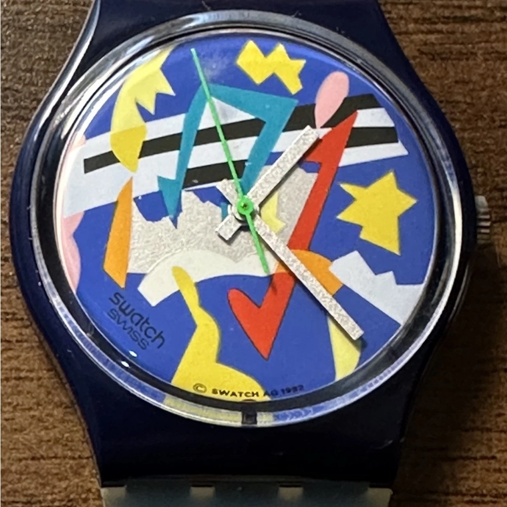 1993 Vintage Silver Patch Swatch Watch in case.